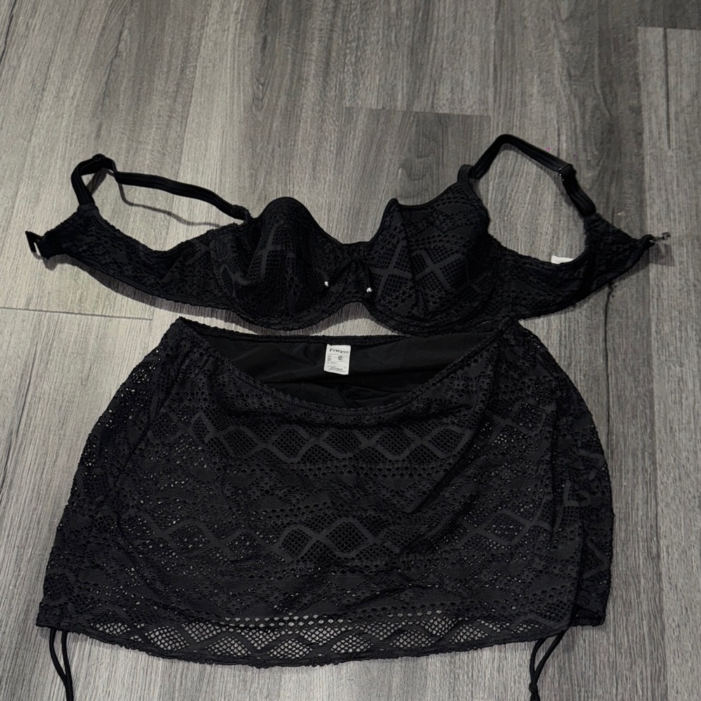 Freya Black Lace Bra and Skirt Set